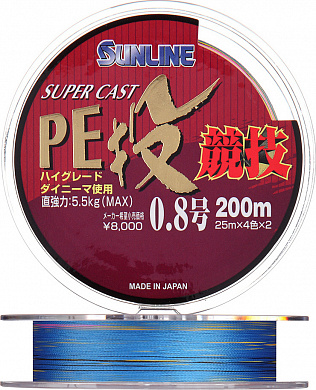 Леска плетеная (шнур)  SUPER CAST PE NAGE KYOGI 200M #3/20.9 kg  (Многоцветная)