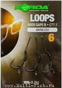 Поводок готовый Korda Loop Rigs DF Wide Gape Barbless тест 18lb, крючок безбородый №6