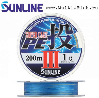 Шнур плетеный Sunline SUPER CAST PE NAGE III HG 200м, 0,285мм, 17кг, #3