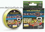 Леска плетеная Волжанка Sensor Monster Game X8 150м, 0.26мм, 13.64кг, #2, 30Lb цвет флуо желтый