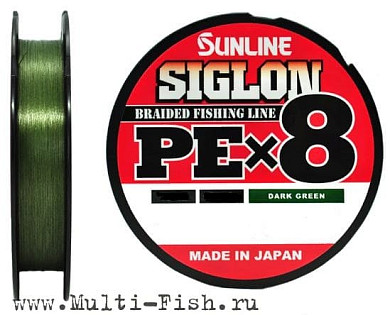 Леска плетеная Sunline SIGLON PEx8 150м, 0,165мм, 7,7кг, #1, 16LB Dark Green