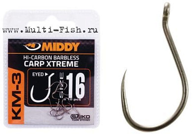 Крючки MIDDY KM-3 Carp Xtreme Eyed Hooks №10, 10шт.