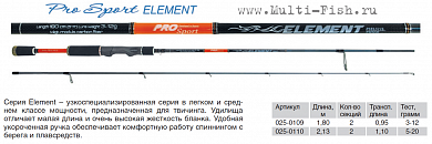 Спиннинг Волжанка "Volzhanka Pro Sport Element" тест 3-12гр 1.8м (2 секции)