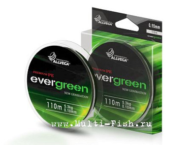 Шнур плетёный ALLVEGA Evergreen 110м, 0,22мм, 14,5кг тёмно-зелёный
