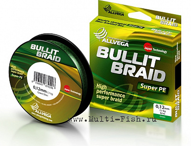 Шнур плетёный ALLVEGA Bullit Braid 270м, 0,16мм, 10,2кг тёмно-зелёный 