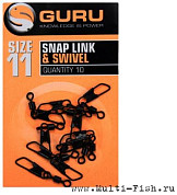Вертлюги с карабином Guru Swivel Snap Link №11, 10шт.