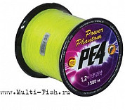Шнур плетеный Power Phantom PE4 1500м флуоресцентный желтый, 0,22мм, #2, 11,8кг