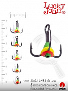 Крючок-тройник для приманок Lucky John набор 04SET с каплей цветной, 5шт.
