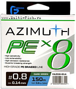Шнур плетеный F-FISHING Azimuth PE X8 150м, 0,23мм, 13,6кг, 30lb Dark Green