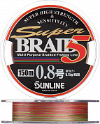 Леска плетеная (шнур)  SUPER BRAID 5HG 150M #2.0/11,6 kg  (Многоцветная)