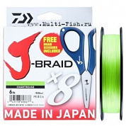 Леска плетеная DAIWA J-BRAID X8E-W/SC 300м, 0.20мм, 13кг CHARTREUSE(ножницы в комплекте)