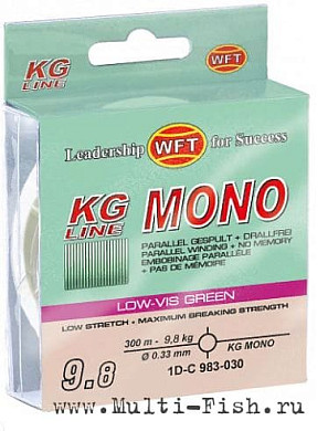 Леска монофильная WFT KG MONO Green 300м, 0,35мм, 13кг