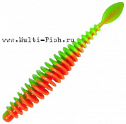 Мягкая приманка Quantum Magic Trout T-worm P-tail неон зелёный\оранжевый с запахом сыра 1,5гр 6,5см 6 шт