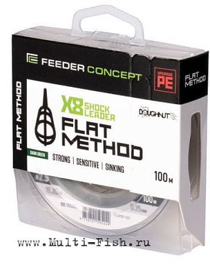 Шок-лидер плетеный Feeder Concept Flat Method х8 SHOCK LEADER Dark Green 100м, 0,25мм, 15,2кг