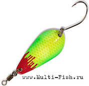Блесна колеблющаяся Quantum Magic Trout Bloody Spoon с одинарным крючком 3,5гр., 35мм, жёлтая\зеленая