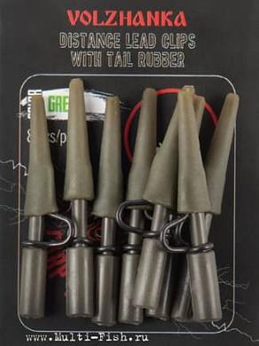 Усиленная безопасная клипса+конус "Volzhanka Distance Lead Clips with Tail Rubber" цвет Green (8шт/уп)