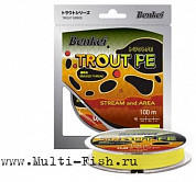 Шнур плетеный Benkei Trout PE 100м желтый fluo, 0,128мм, #0,6, 4,1кг