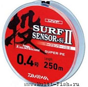 Шнур плетеный PE DAIWA SURF SENSOR+Si 250м, #0.6, 3.5кг цветной