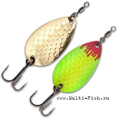 Блесна колеблющаяся Quantum Magic Trout Boody Big Blade с тройником 2,6гр., 3,5см, жёлтая\зелёная