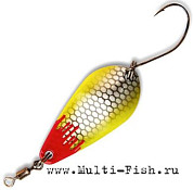 Блесна колеблющаяся Quantum Magic Trout Bloody Spoon с одинарным крючком 3,5гр., 35мм, жемчуг\жёлтый
