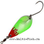 Блесна колеблющаяся Quantum Magic Trout Bloody Spoon с одинарным крючком 3,5гр., 35мм, серебро\зеленая