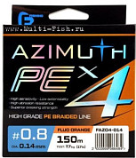 Шнур плетеный F-FISHING Azimuth PE X4 150м, 0,14мм, 7,7кг, 17lb Orange