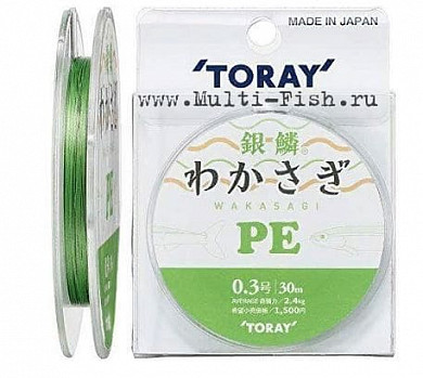 Шнур плетеный PE TORAY GinRin Wakasagi PE 30м, 0,09мм, #0.3, 2.4кг Green