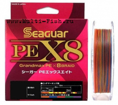 Шнур плетеный PE KUREHA Seaguar X8 Grandmax PE 300м, 0,285мм, #3, 48LB цветной