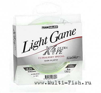 Леска плетеная Salmo Team  LIGHT GAME Fine Green X4 100м, 0,04мм, 1,74кг