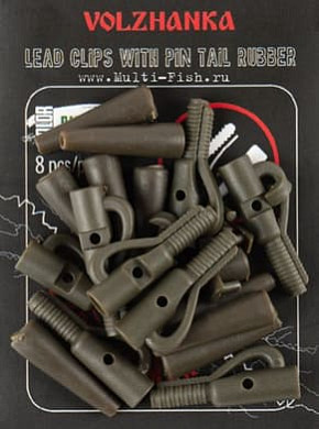 Безопасная клипса с фиксатором+конус "Volzhanka Lead Clips with Pin Tail Rubber" цвет Trans Green (8шт в уп)