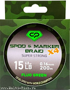Шнур плетеный CARP PRO Diamond под спод-маркер PE X4 Fluo зеленый 200м, 0,16мм, 15lb