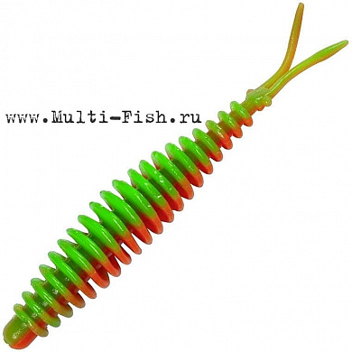 Мягкая приманка Quantum Magic Trout T-worm V-tail неон зелёный\оранжевый с запахом сыра 1,5гр 6,5см 6 шт