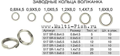 Кольца заводные Волжанка 517 Split Ring №1.2х6.0, тест 14кг, 10шт.
