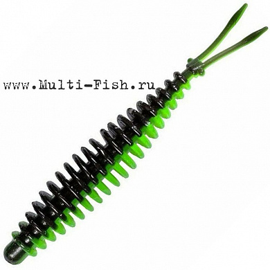 Мягкая приманка Quantum Magic Trout T-worm V-tail неон зелёный\чёрный с запахом чеснока 1,5гр 6,5см 6 шт