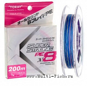 Шнур плетеный PE TORAY SUPER STRONG PE X8 200м, 0,33мм, #4, 50LB 5colors