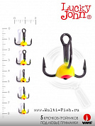 Крючок-тройник для приманок Lucky John набор 02SET с каплей цветной, 5шт.