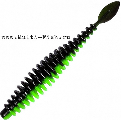 Мягкая приманка Quantum Magic Trout T-worm P-tail неон зелёный\чёрный с запахом сыра 1,5гр 6,5см 6 шт