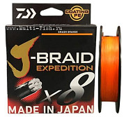Леска плетёная Daiwa J-BRAID EXPEDITIONх8E 150м, 0.16мм, 10кг SMASH ORANGE