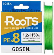 Шнур плетеный PE GOSEN ROOTS PEx8 L.GRN 150м, 0,205мм, 14кг, 30LB