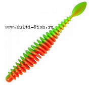 Мягкая приманка Quantum Magic Trout T-worm P-tail неон зелёный\оранжевый с запахом сыра 1,5гр 6,5см 6 шт