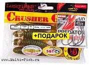 Комплект: твистер Lucky John Pro Series CRUSHER GRUB 4,5in/PA19 и крючки офсетные Lucky John PREDATOR сер. LJH345 раз